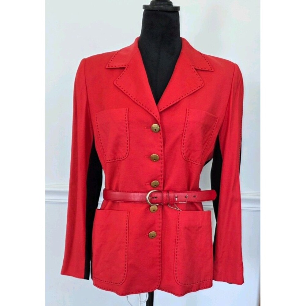 ESCADA Margaretha Ley Red Gold Button Lined Blazer Suit Jacket Women's Size 36